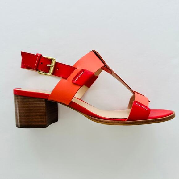 Anthropologie Pyramidis Coral Color Block Heel Leather Sandal Euro 40 US 9 NEW - Picture 1 of 8
